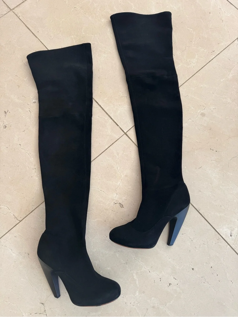 Alaia Women's Black Over-the-Knee Suede Stretch Heel Boots, Size 39